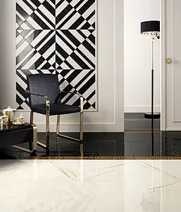 Effect stone, Color black & white, Style designer, Mosaic tile, Glazed porcelain stoneware, 58.5x58.5 cm, Finish semi-polished