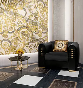 Decoratief element, Effect goud en edelmetalen look, Kleur gele,zwarte,witte, Geglazuurde porseleinen steengoed, 120x280 cm, Oppervlak half gepolijst