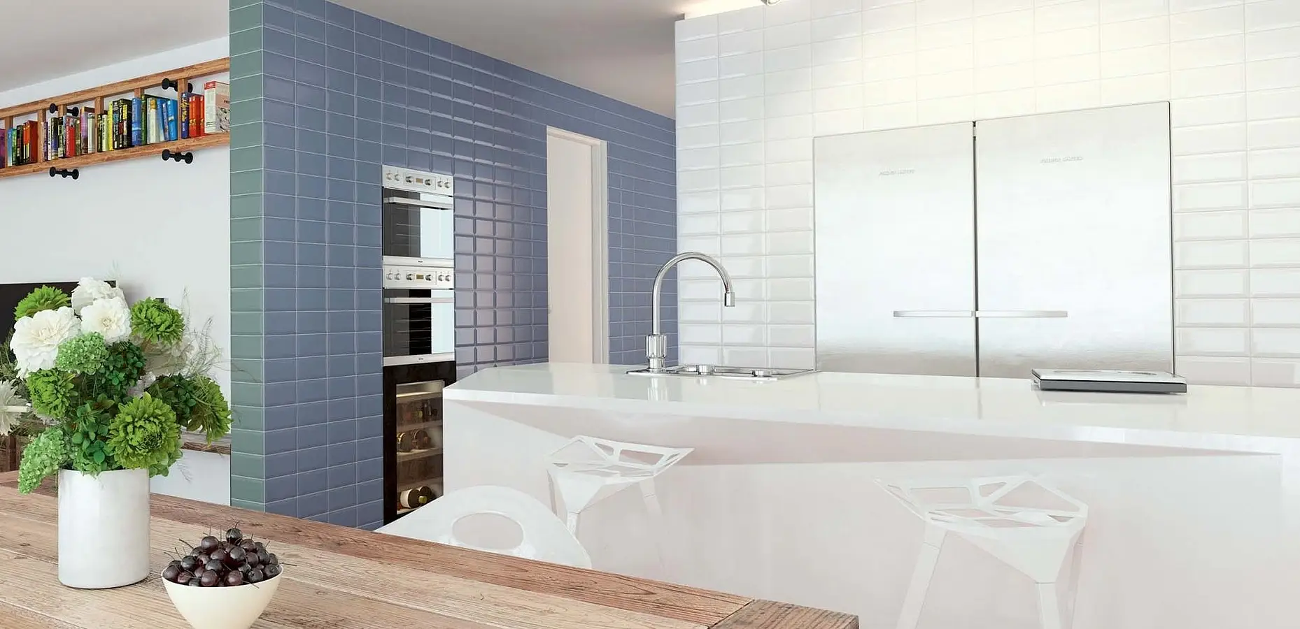 Background tile, Effect unicolor, Color sky blue, Style metro, Glazed porcelain stoneware, 10x20 cm, Finish Honed