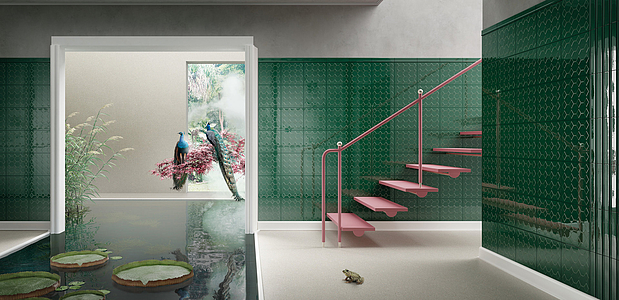Background tile, Effect unicolor, Color green, Style designer, Glazed porcelain stoneware, 26x26 cm, Finish glossy