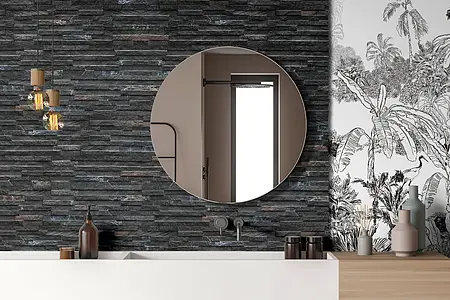 Background tile, Effect stone,other stones, Color black, Glazed porcelain stoneware, 16x40 cm, Finish antislip