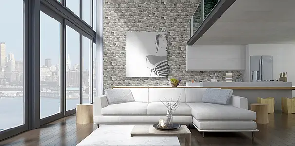 Bakgrundskakel, Textur sten,travertin, Färg grå, Glaserad granitkeramik, 16x40 cm, Yta halksäker